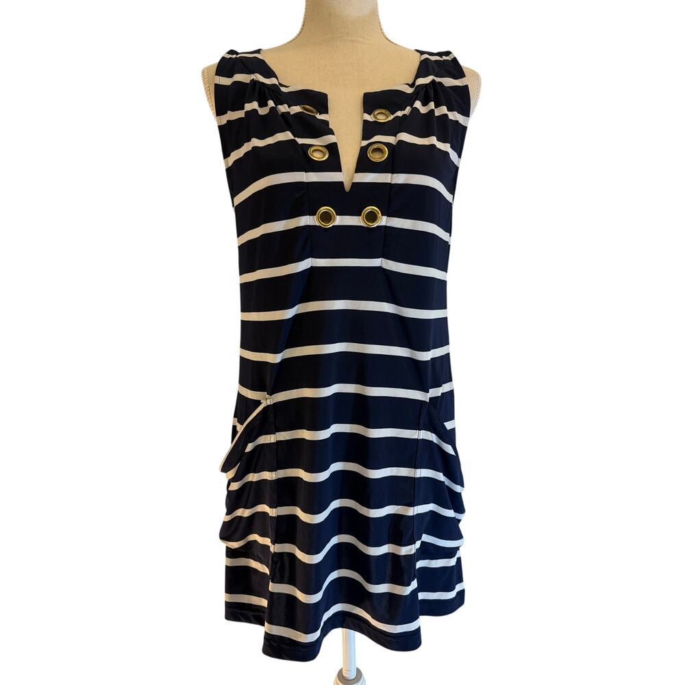 SAINT TROPEZ WEST Blue Stripe Cover Up | Beach Cruise Pool Swim Top | SMALL